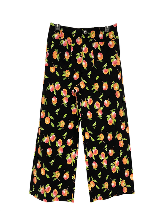 ANTHROPOLOGIE |M| WAIST 28| A30| BLACK & ORANGE PEACH FRUIT PRINT WIDE-LEG CROP PANTS