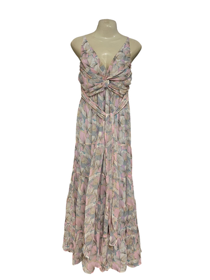 ASTR |S| BUST 15| A30| PASTEL FLORAL V-NECK KNOT-FRONT TIERED MAXI DRESS
