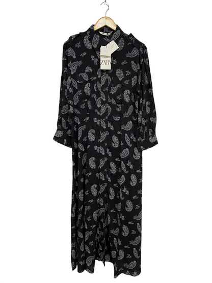 ZARA |XL| BUST 21| A30| BLACK & WHITE PAISLEY PRINT BUTTON-DOWN UTILITY MAXI DRESS