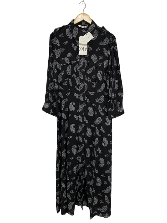 ZARA |XL| BUST 21| A30| BLACK & WHITE PAISLEY PRINT BUTTON-DOWN UTILITY MAXI DRESS