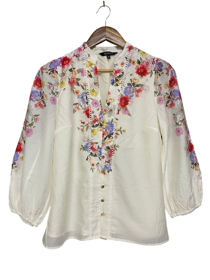 PORTMANS |S| BUST 18| A30| WHITE & MULTICOLOR FLORAL V-NECK LONG-SLEEVE BLOUSE