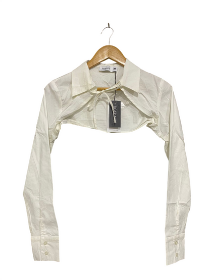 TIGER MIST |M| BUST 16| A30| WHITE COLLARED BOLERO SHrug LONG-SLEEVE CROP TOP