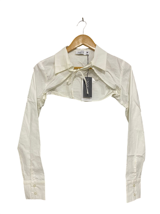 TIGER MIST |M| BUST 16| A30| WHITE COLLARED BOLERO SHrug LONG-SLEEVE CROP TOP