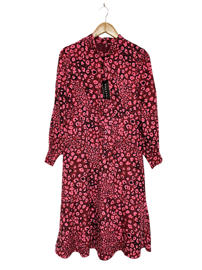 MORGAN |M| BUST 17| A30| BURGUNDY & PINK ANIMAL PRINT HIGH-NECK LONG-SLEEVE MIDI DRESS