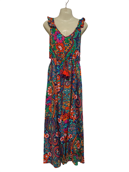 NEXT |M| BUST 16| A31| VIBRANT MULTICOLOR PAISLEY & FLORAL PRINT RUFFLE-STRAP MAXI DRESS