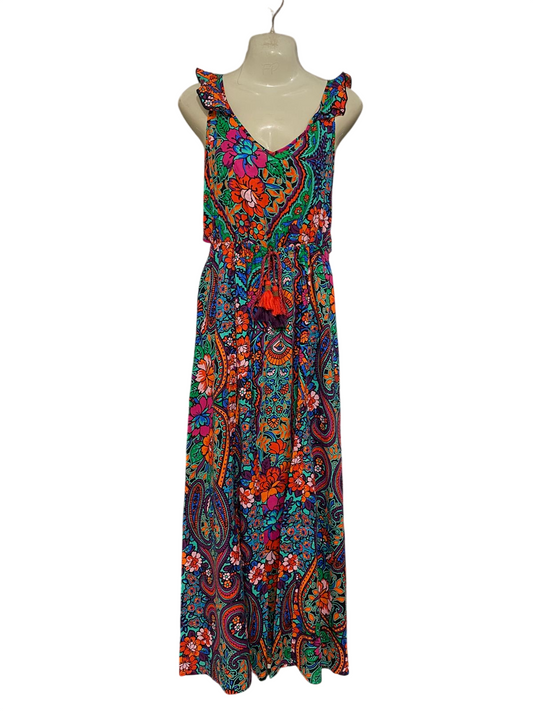 NEXT |M| BUST 16| A31| VIBRANT MULTICOLOR PAISLEY & FLORAL PRINT RUFFLE-STRAP MAXI DRESS