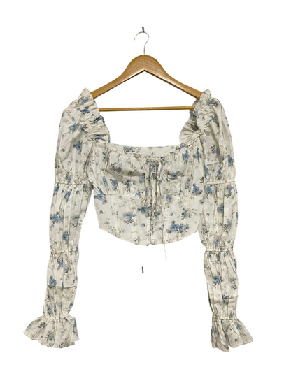 ASOS |S| BUST 15| A31| WHITE & BLUE FLORAL PRINT SQUARE-NECK RUCHED CROP TOP