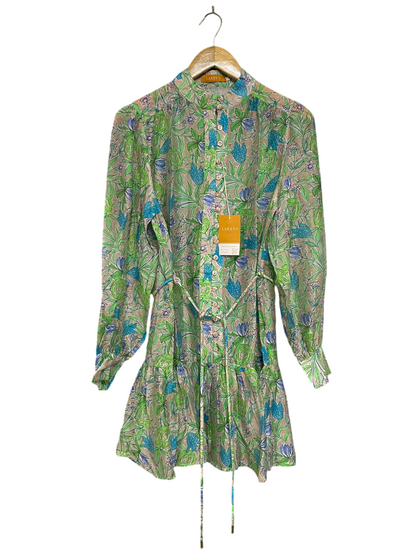 LAKEYO |L| BUST 20| A31| MULTICOLOR FLORAL PRINT STAND-COLLAR TIE-WAIST SHIRT DRESS