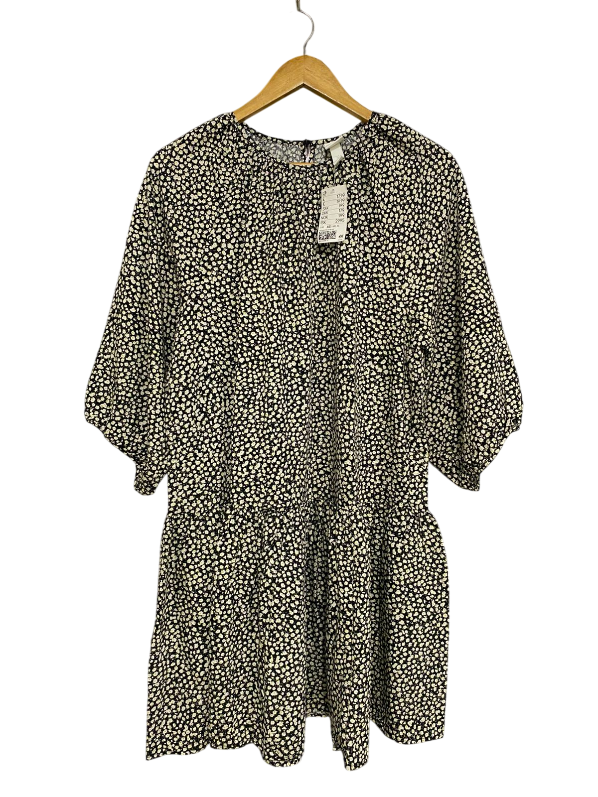 H&M |XS| BUST 21| A31| BLACK & WHITE DAISY FLORAL PRINT TIERED MINI DRESS