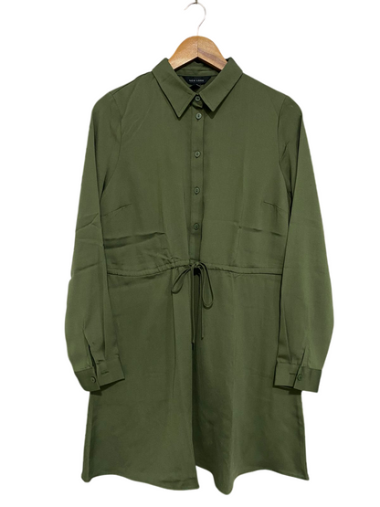 NEW LOOK |M| BUST 18| A31| OLIVE GREEN COLLARED TIE-WAIST LONG-SLEEVE SHIRT DRESS