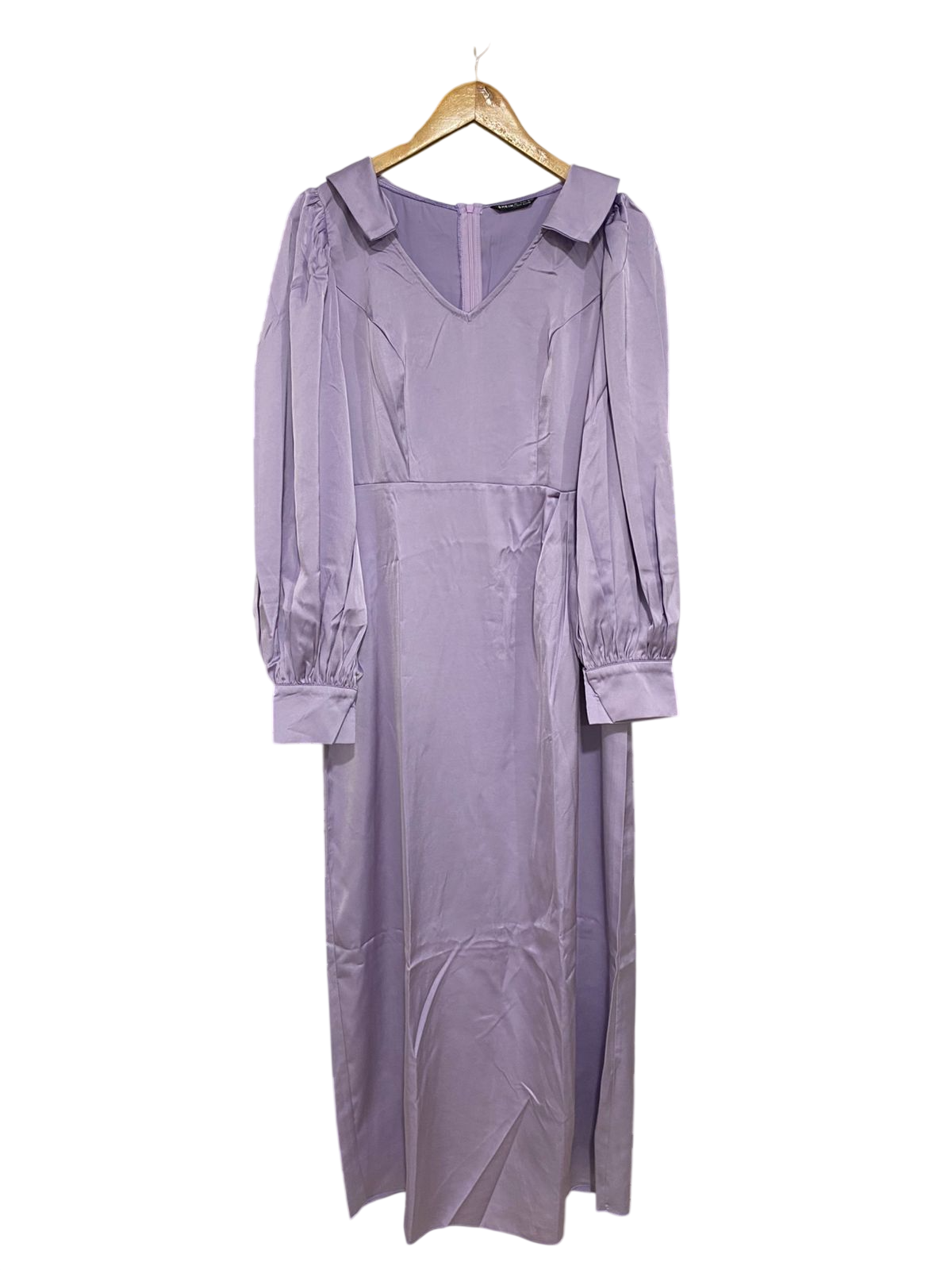 SHEIN |L| BUST 17| A31| LAVENDER SATIN COLLARED PUFF-SLEEVE MIDI DRESS