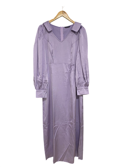 SHEIN |L| BUST 17| A31| LAVENDER SATIN COLLARED PUFF-SLEEVE MIDI DRESS