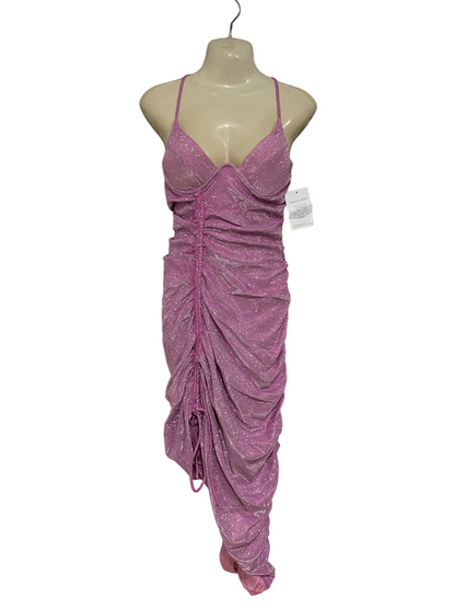 ALAMOUR |S| BUST 15| A31| PINK GLITTER SHIMMER RUCHED BODYCON SLIP DRESS