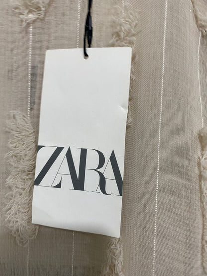 ZARA |XL| BUST 23| A31| BEIGE TEXTURED FRINGE SHEER LONG-SLEEVE BLOUSE