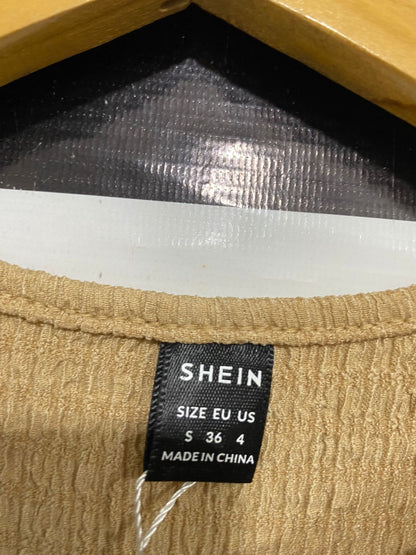 SHEIN |S| BUST 15| A31| CAMEL TEXTURED KEYHOLE LONG-SLEEVE MIDI DRESS