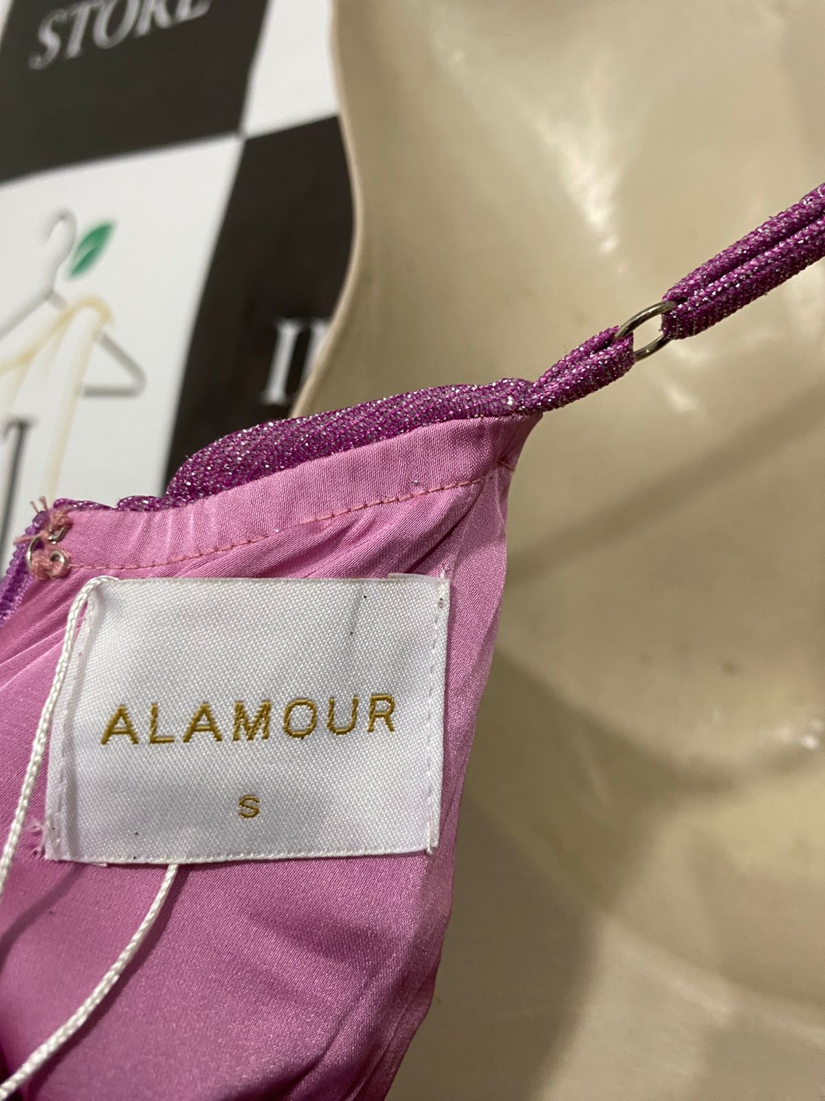 ALAMOUR |S| BUST 15| A31| PINK GLITTER SHIMMER RUCHED BODYCON SLIP DRESS