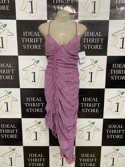 ALAMOUR |S| BUST 15| A31| PINK GLITTER SHIMMER RUCHED BODYCON SLIP DRESS