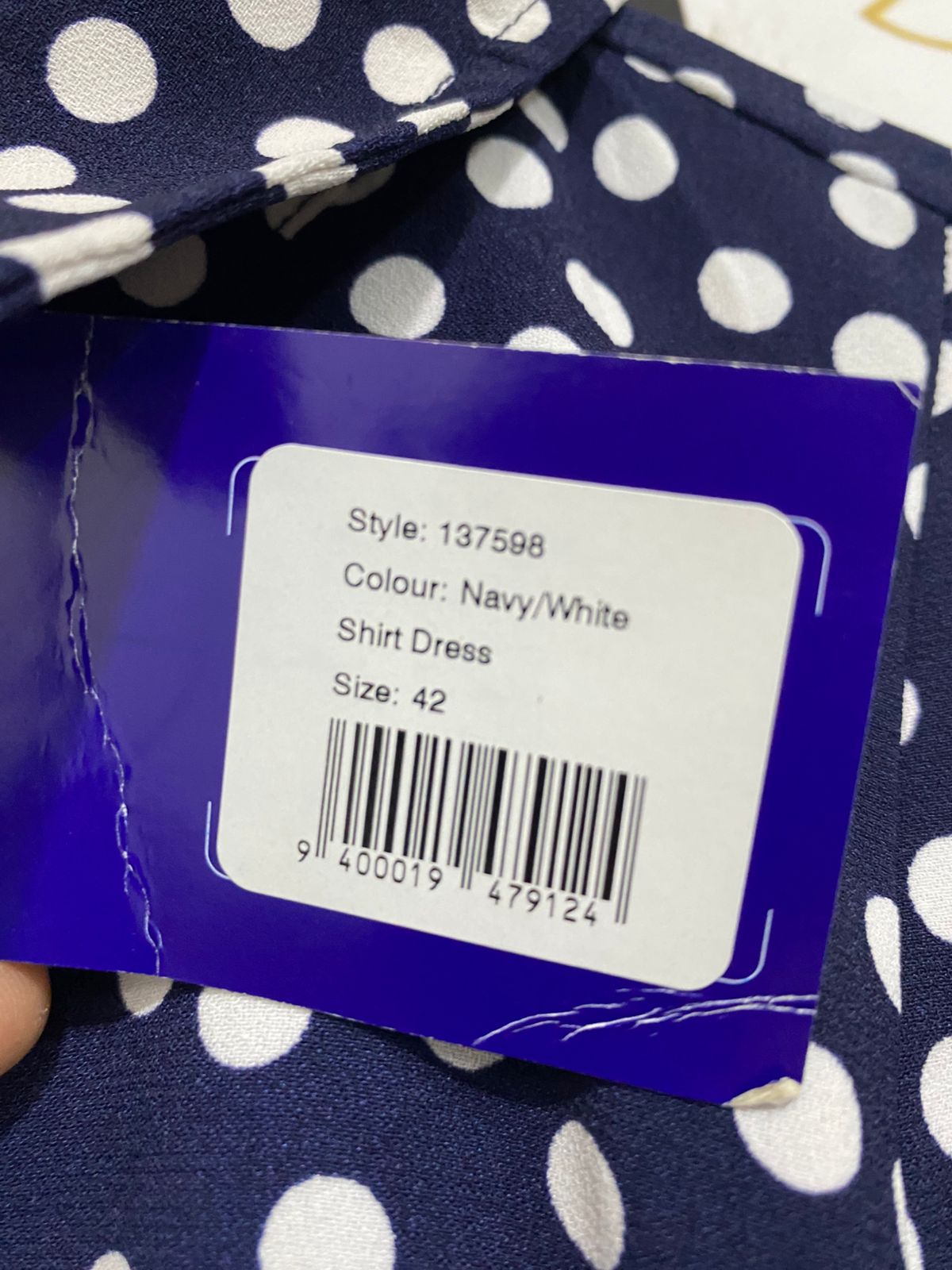 HEINE |L| BUST 19| A31| NAVY & WHITE POLKA DOT COLLARED TIE-WAIST SHIRT MIDI DRESS