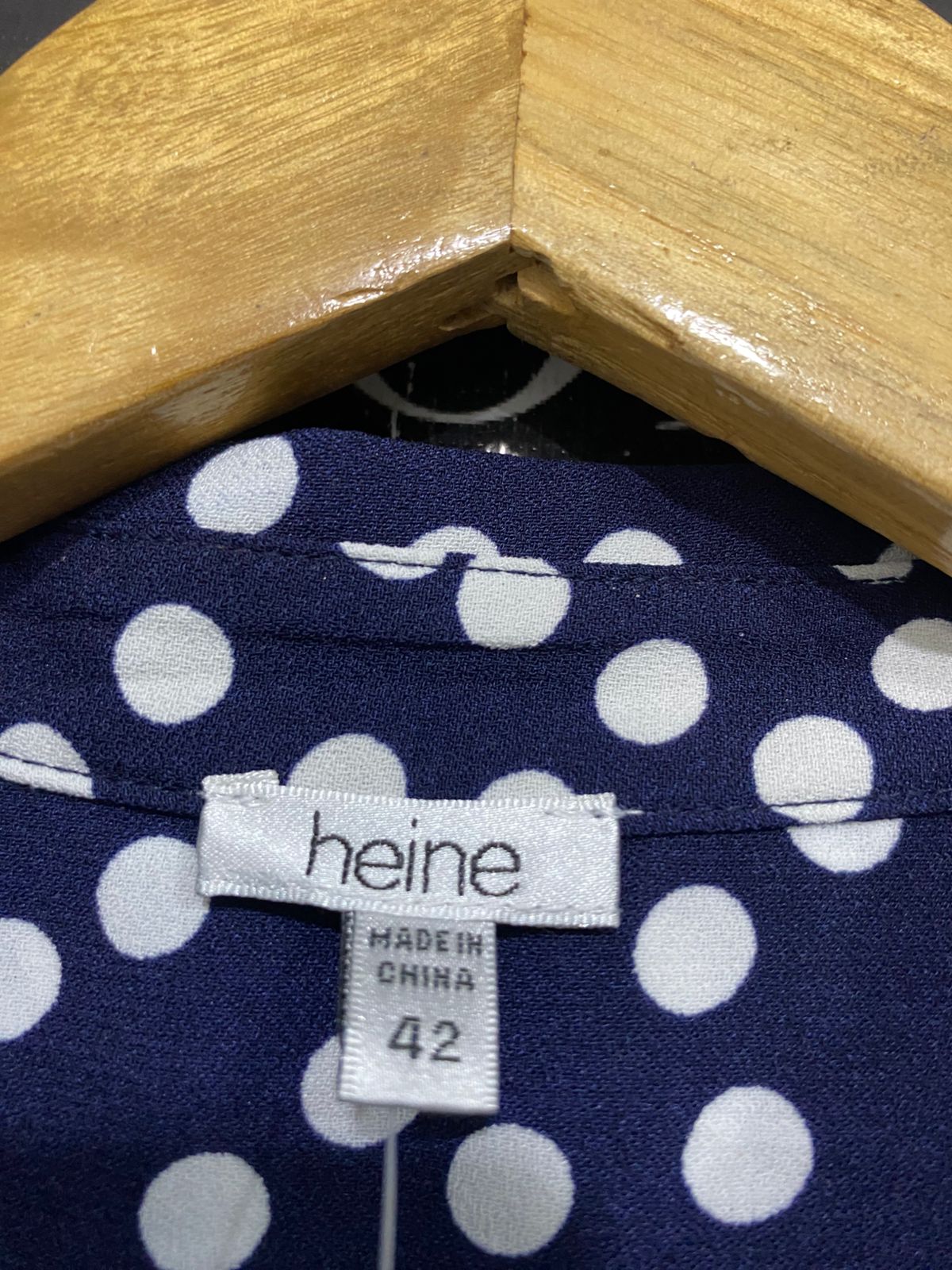 HEINE |L| BUST 19| A31| NAVY & WHITE POLKA DOT COLLARED TIE-WAIST SHIRT MIDI DRESS