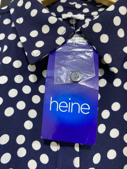 HEINE |L| BUST 19| A31| NAVY & WHITE POLKA DOT COLLARED TIE-WAIST SHIRT MIDI DRESS