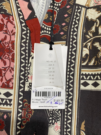 FOIL |L| BUST 21| A31| MULTICOLOR PATCHWORK PRINT LONG-SLEEVE V-NECK BLOUSE