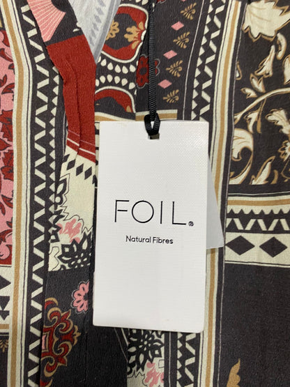 FOIL |L| BUST 21| A31| MULTICOLOR PATCHWORK PRINT LONG-SLEEVE V-NECK BLOUSE