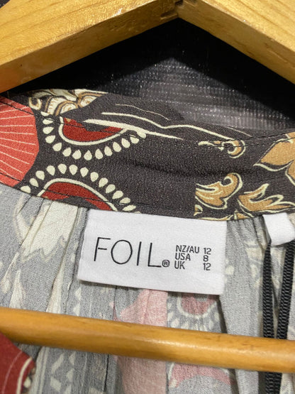 FOIL |L| BUST 21| A31| MULTICOLOR PATCHWORK PRINT LONG-SLEEVE V-NECK BLOUSE