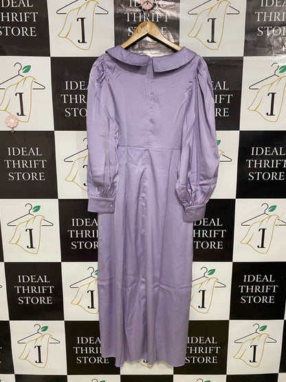SHEIN |L| BUST 17| A31| LAVENDER SATIN COLLARED PUFF-SLEEVE MIDI DRESS