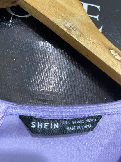 SHEIN |L| BUST 17| A31| LAVENDER SATIN COLLARED PUFF-SLEEVE MIDI DRESS