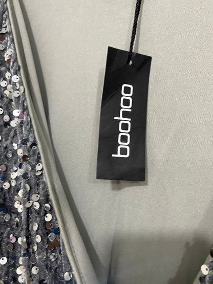 BOOHOO |XL| BUST 23| A31| SAGE & SILVER SEQUIN V-NECK LONG-SLEEVE MIDI DRESS