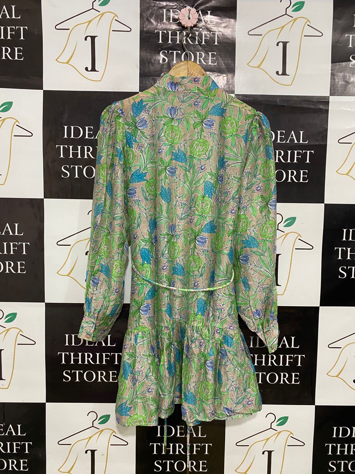 LAKEYO |L| BUST 20| A31| MULTICOLOR FLORAL PRINT STAND-COLLAR TIE-WAIST SHIRT DRESS