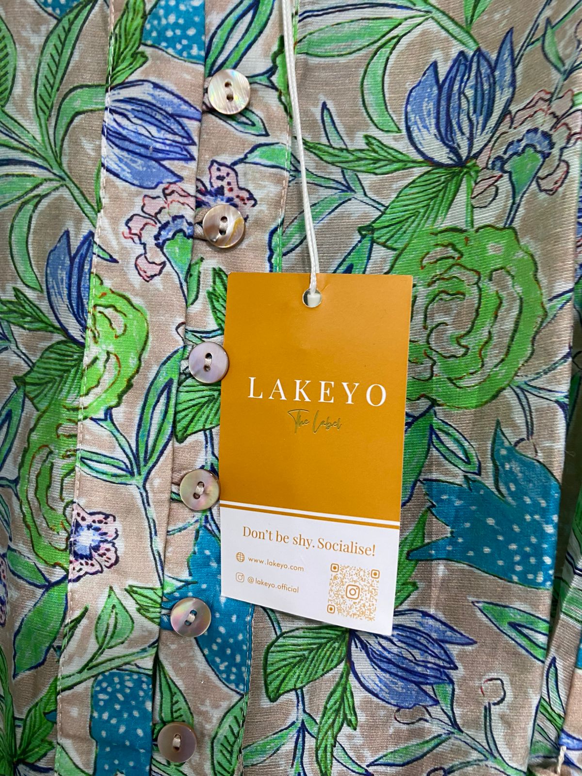 LAKEYO |L| BUST 20| A31| MULTICOLOR FLORAL PRINT STAND-COLLAR TIE-WAIST SHIRT DRESS