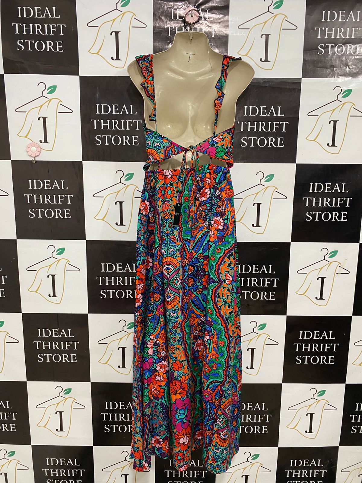 NEXT |M| BUST 16| A31| VIBRANT MULTICOLOR PAISLEY & FLORAL PRINT RUFFLE-STRAP MAXI DRESS
