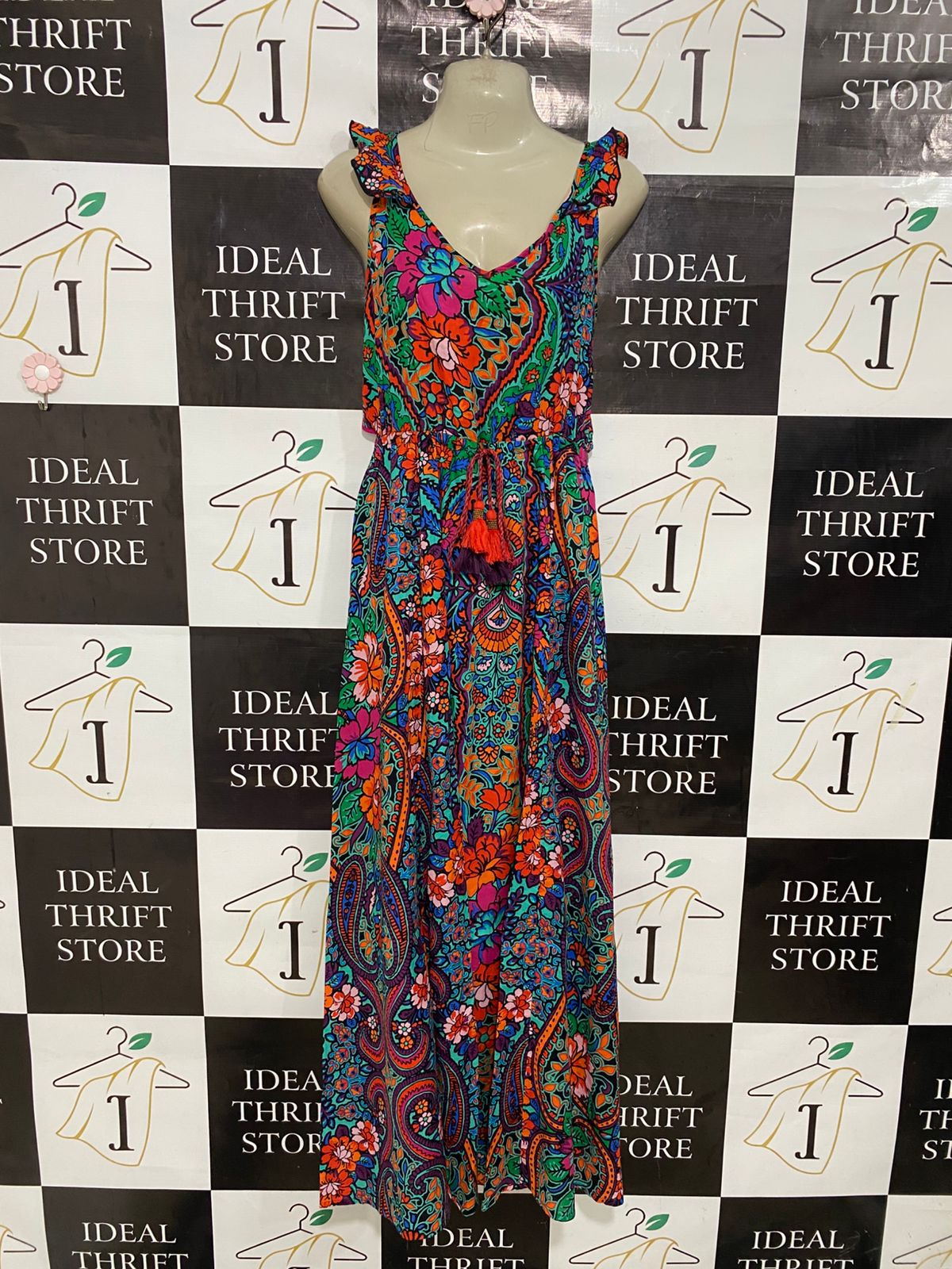 NEXT |M| BUST 16| A31| VIBRANT MULTICOLOR PAISLEY & FLORAL PRINT RUFFLE-STRAP MAXI DRESS