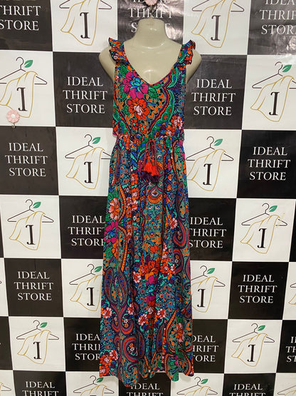 NEXT |M| BUST 16| A31| VIBRANT MULTICOLOR PAISLEY & FLORAL PRINT RUFFLE-STRAP MAXI DRESS