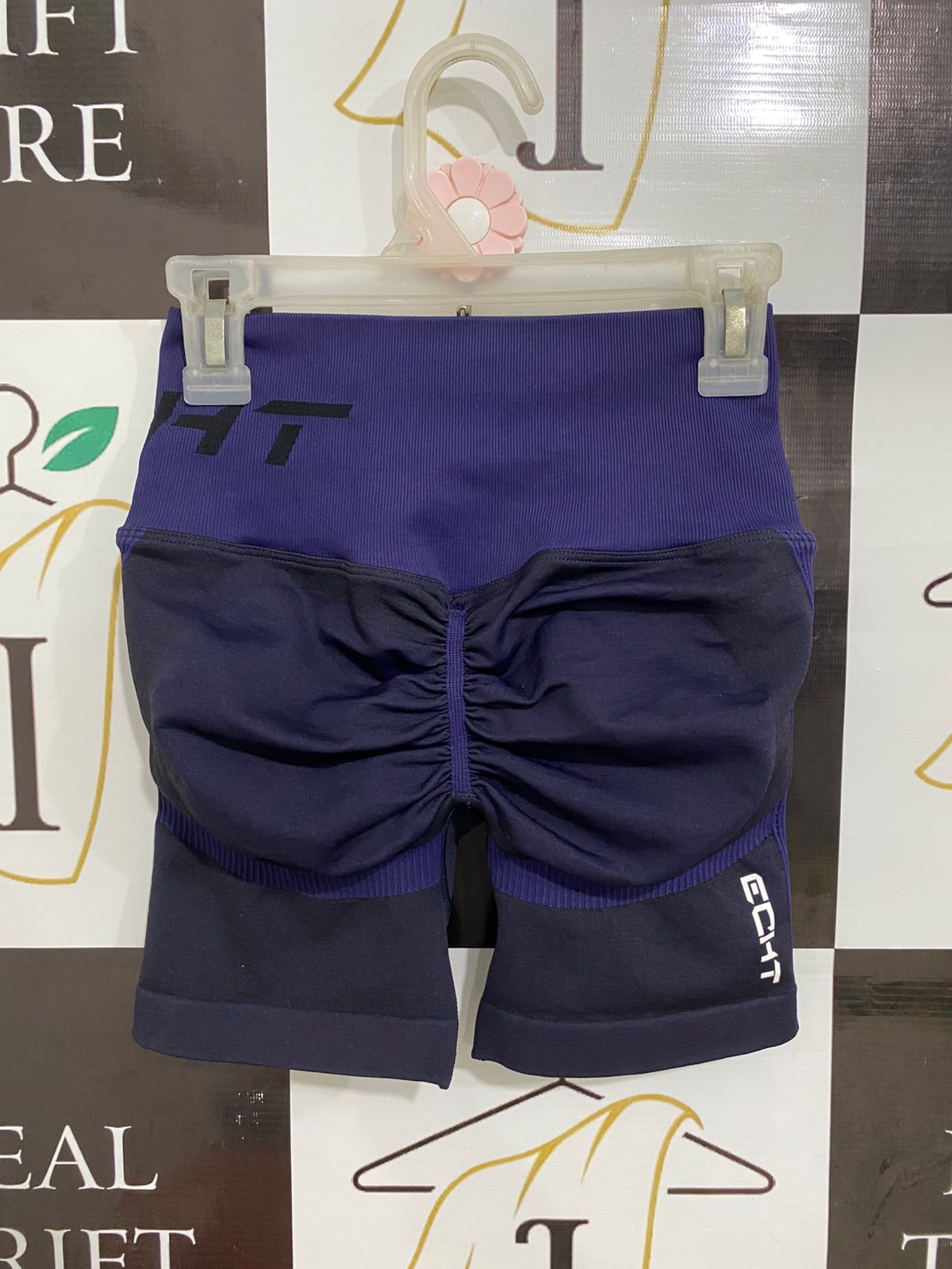 ECHT |XXS| WAIST 20| A30| PURPLE & NAVY BLUE SEAMLESS HIGH-WAISTED RIBBED ACTIVE SHORTS