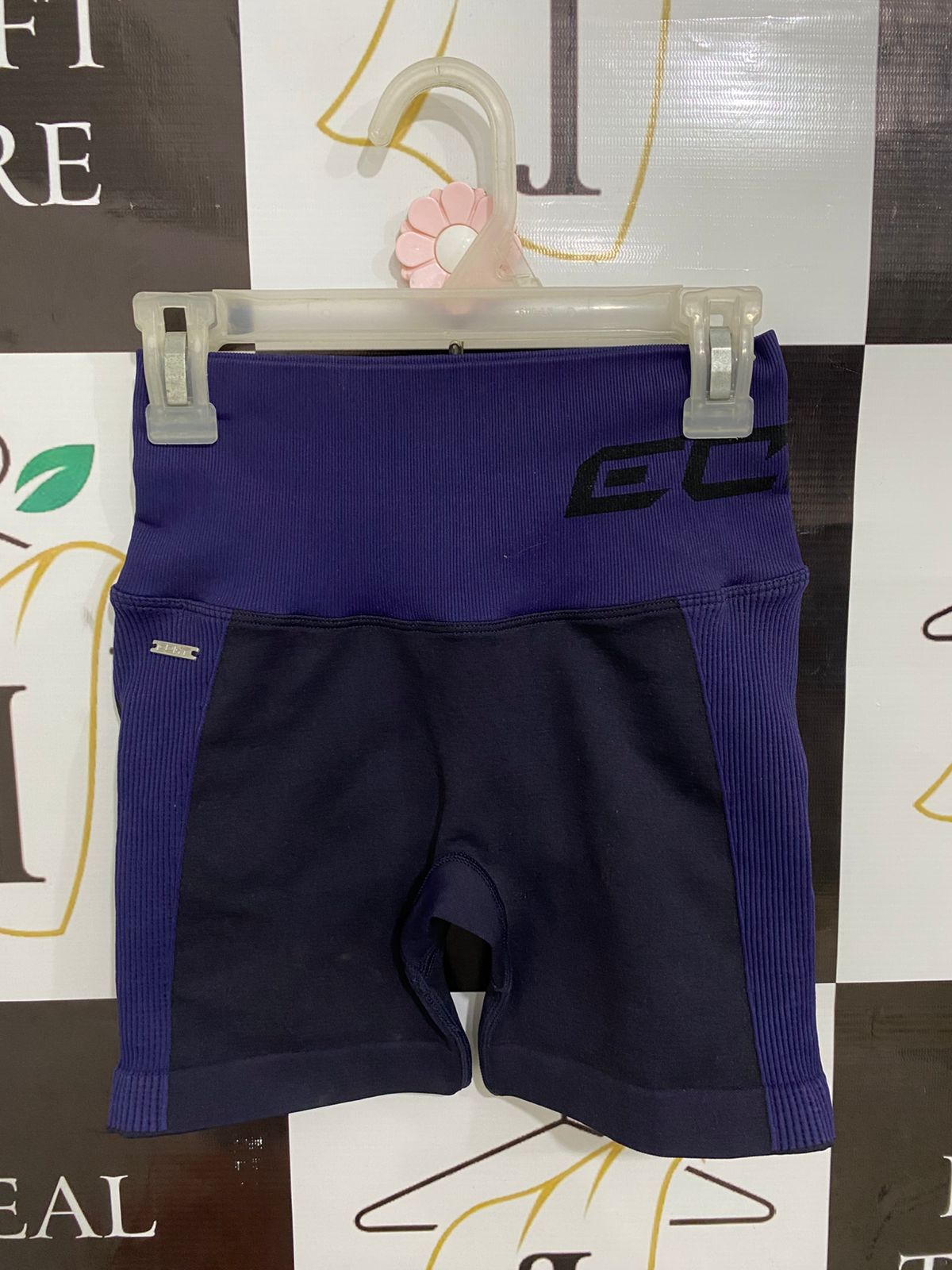 ECHT |XXS| WAIST 20| A30| PURPLE & NAVY BLUE SEAMLESS HIGH-WAISTED RIBBED ACTIVE SHORTS