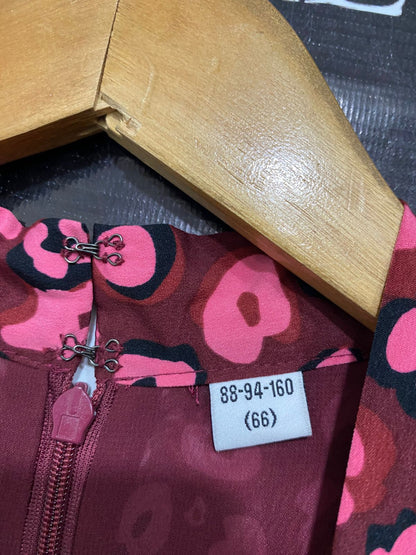 MORGAN |M| BUST 17| A30| BURGUNDY & PINK ANIMAL PRINT HIGH-NECK LONG-SLEEVE MIDI DRESS