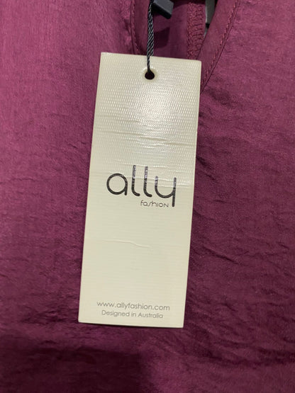 ALLY FASHION |S| BUST 17| A30| BURGUNDY HIGH-NECK KEYHOLE LONG-SLEEVE SMOCKED CROP TOP