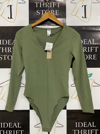 ANKO |XS| BUST 13| A30| OLIVE GREEN V-NECK LONG-SLEEVE BODYSUIT