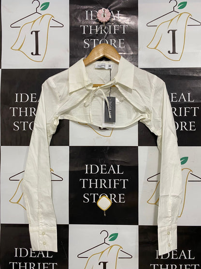 TIGER MIST |M| BUST 16| A30| WHITE COLLARED BOLERO SHrug LONG-SLEEVE CROP TOP