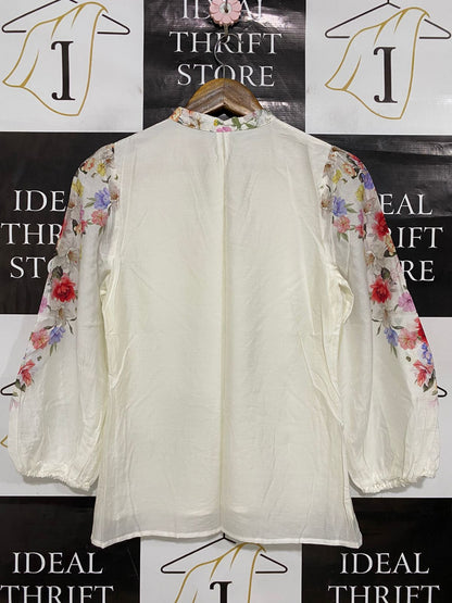 PORTMANS |S| BUST 18| A30| WHITE & MULTICOLOR FLORAL V-NECK LONG-SLEEVE BLOUSE