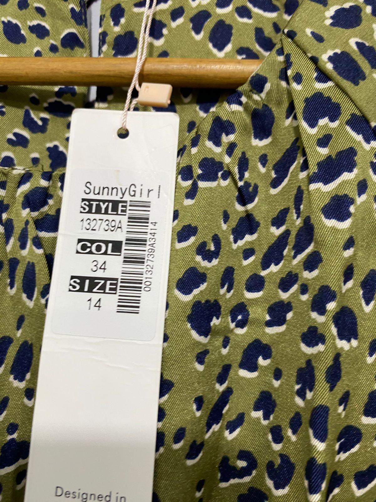 SUNNY GIRL |M| BUST 22| A30| OLIVE GREEN & NAVY ANIMAL PRINT KNOT-FRONT MIDI DRESS