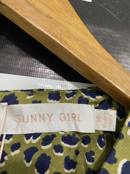 SUNNY GIRL |M| BUST 22| A30| OLIVE GREEN & NAVY ANIMAL PRINT KNOT-FRONT MIDI DRESS