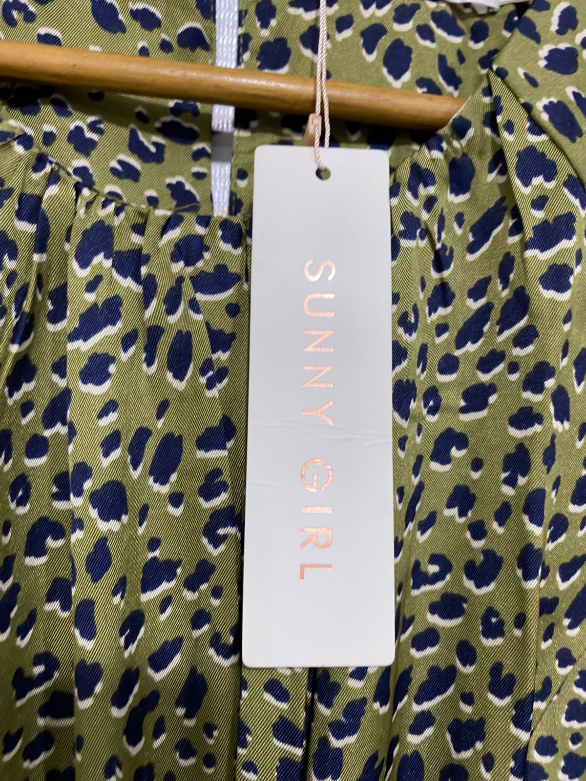 SUNNY GIRL |M| BUST 22| A30| OLIVE GREEN & NAVY ANIMAL PRINT KNOT-FRONT MIDI DRESS