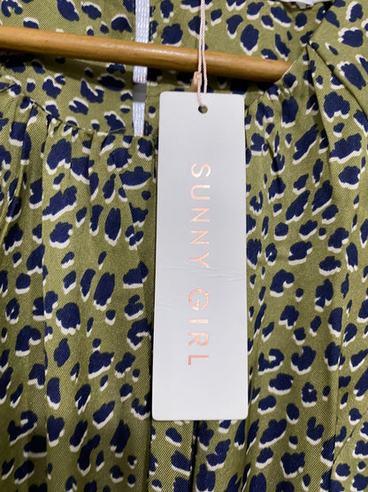 SUNNY GIRL |M| BUST 22| A30| OLIVE GREEN & NAVY ANIMAL PRINT KNOT-FRONT MIDI DRESS