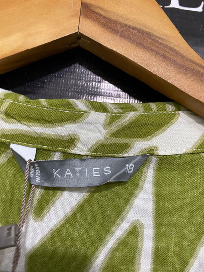 KATIES |XL| BUST 25| A30| OLIVE GREEN & WHITE BOTANICAL LEAF PRINT COLLARED TUNIC SHIRT