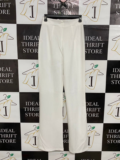 FASHION NOVA |M| WAIST 26| A30| WHITE HIGH-WAISTED FRONT-SLIT PANTS