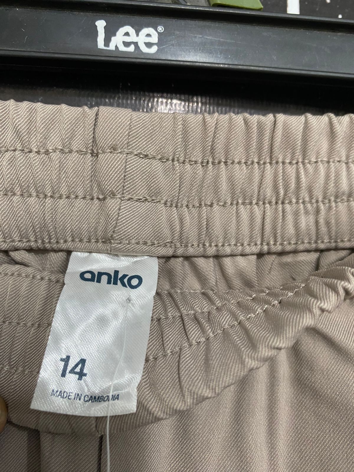 ANKO |L| WAIST 32| A30| TAUPE & WHITE SIDE-STRIPE ELASTIC-WAIST WIDE-LEG TROUSERS