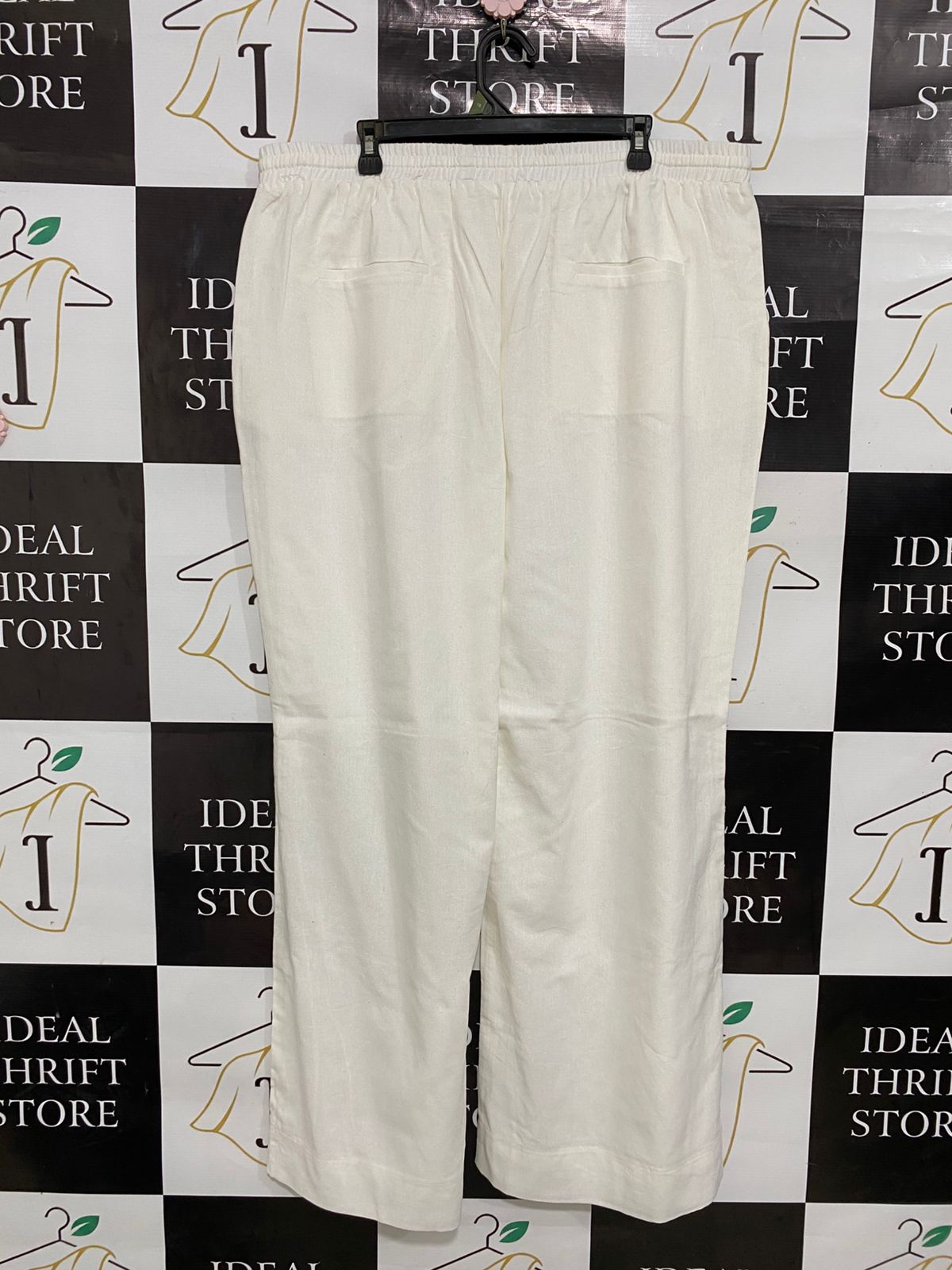 SHOWPO |XL| WAIST 40| A30| WHITE DRAWSTRING ELASTIC-WAIST WIDE-LEG LINEN-BLEND PANTS